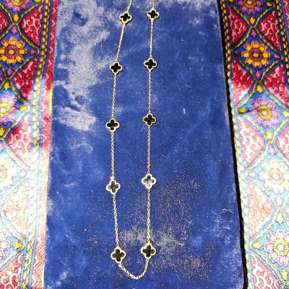 Hope, Faith, Love and Luck clover fashion necklace 16 inches black clovers - Picture 7 of 15